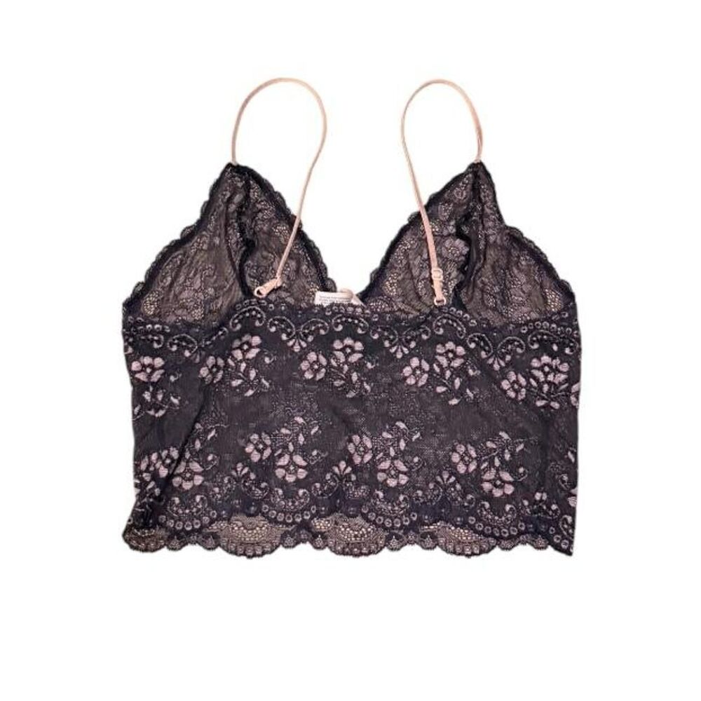 Victoria’s Secret Black Floral Lace Bralette M — Y2K Retro Trendy Scallop Edge S - Picture 2 of 3